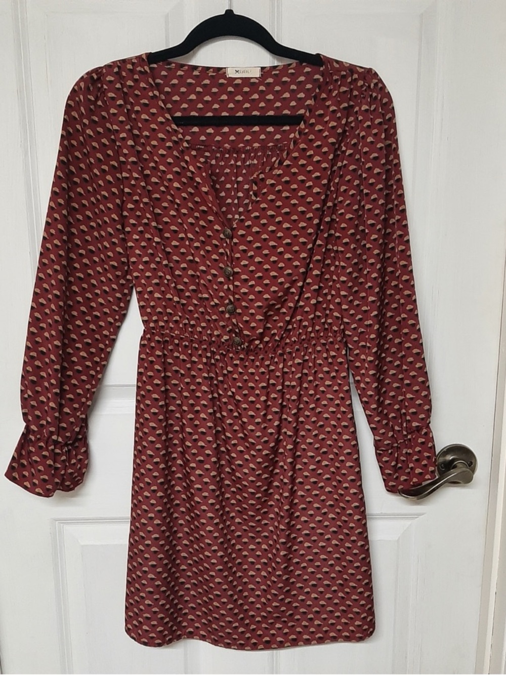 Women’s Printed Rust Red Long Sleeve Dres